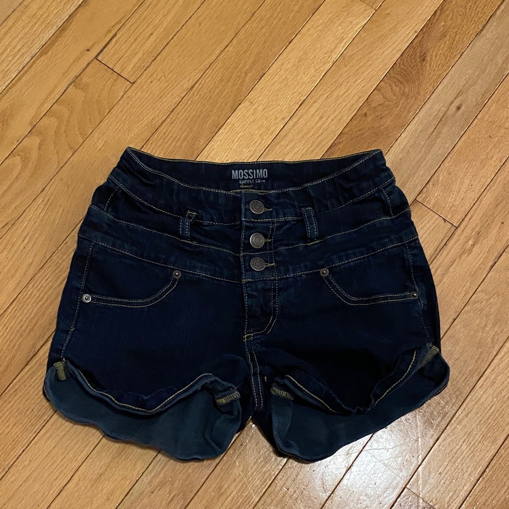 Mossimo Supply Co. Dark Blue Triple-Button Roll Cuff Denim Shorts